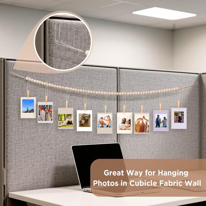 CollectHall Office Cubicle Hanging Photo Display with Clips, 9 Wood Clips,2 Cubicle Clips for Fabric Wall, Photo Hanger for Boho Office Cubicle Decor, Boho Desk Decor - Image 2